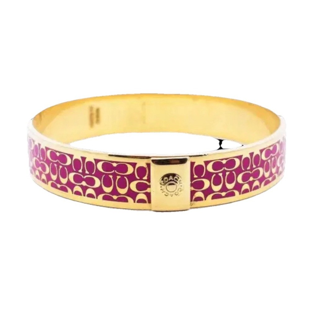 Coach Bright Pink Purple Gold Bangle Bracelet Coach Logo Theme